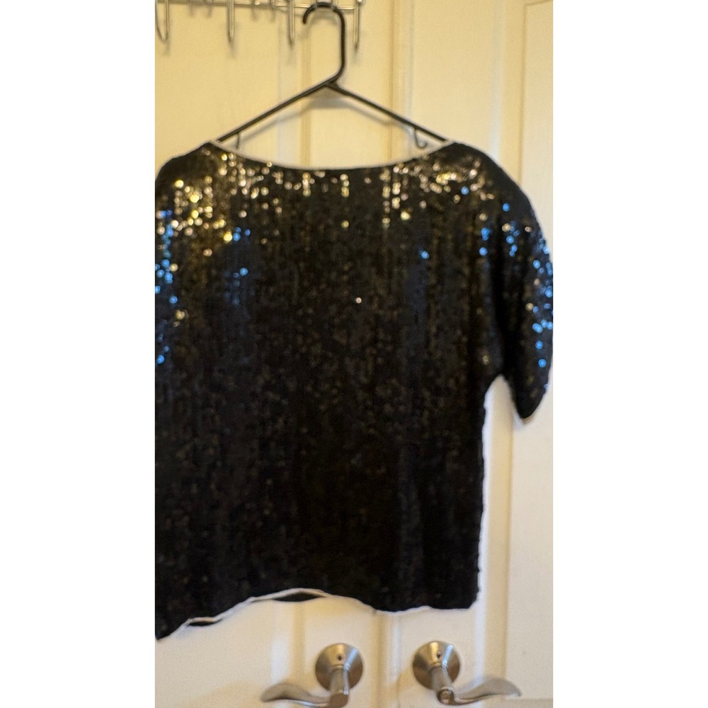 Jean for Joseph Le Bon Vintage Silk Sequin Blouse Black Gold Silver Feather S - Picture 6 of 8
